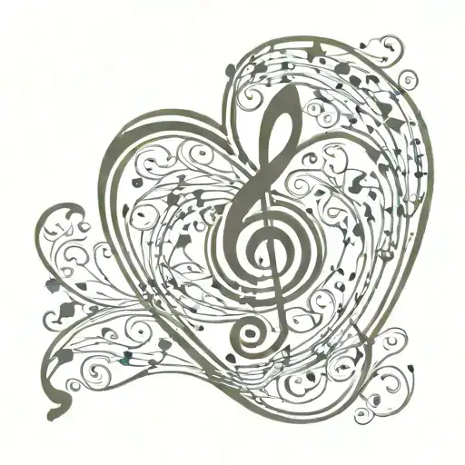 Heart Music Notes Art Nouveau Style