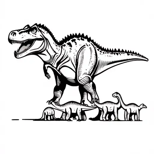 A Dinosaur Mother With Three Baby Dinosaurs