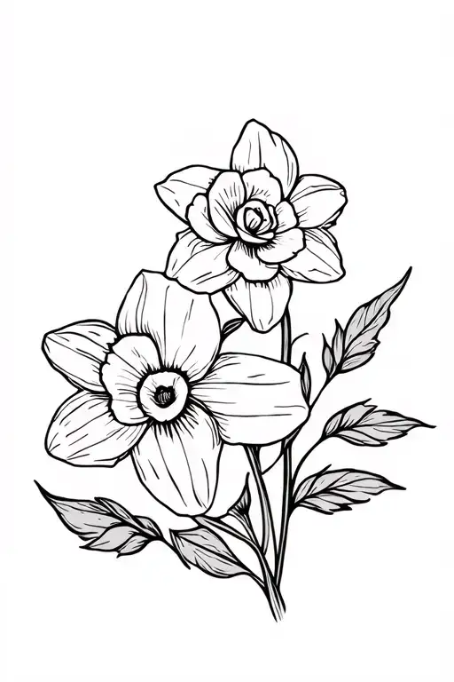 2 Daffodil Flowers With 1 Rose And A Simple Background