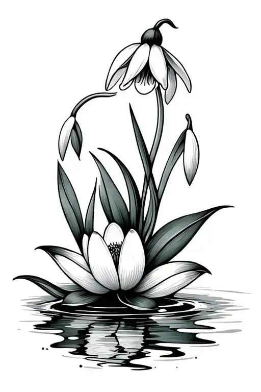 Snowdrop And Water Lily Intertwined Symbolizing The Client's Children With Ornamental Elements
