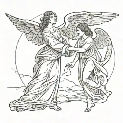 Angel Taking A Woman By The Hand Reaching