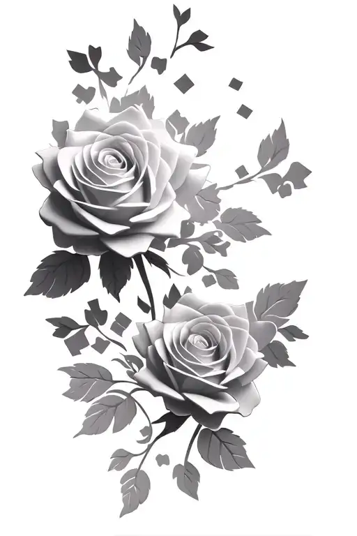 3D Jigsaw Pieces Falling And Forming The Shape Of Roses