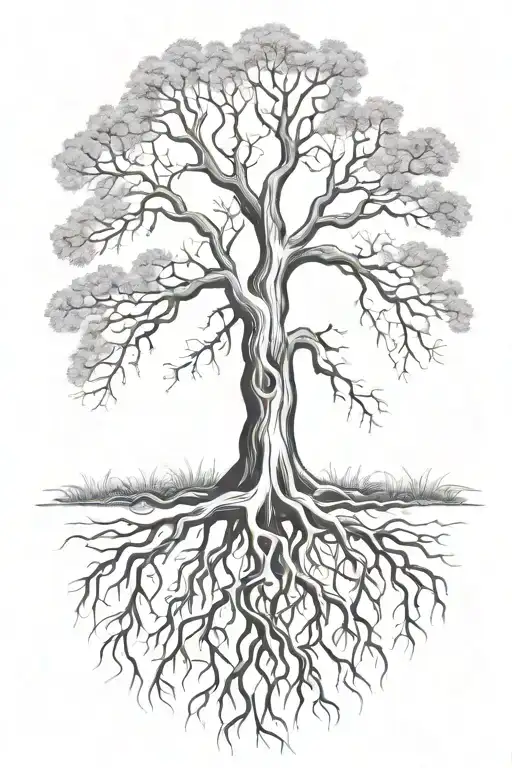 Tree With Roots Black And White