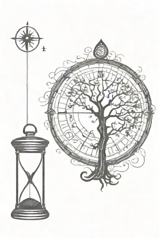 A Tree And A Compass In The Middle Of An Hourglass