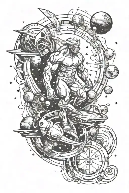 Incorporate Elements Of Bodybuilding And Space Into A Tattoo Design