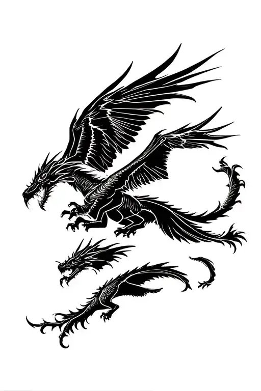 Dragon Flying Eagle Fighting Demons