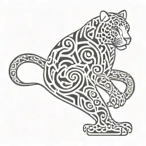 Flamenco Fan With A Aztec Jaguar Design In The Fan