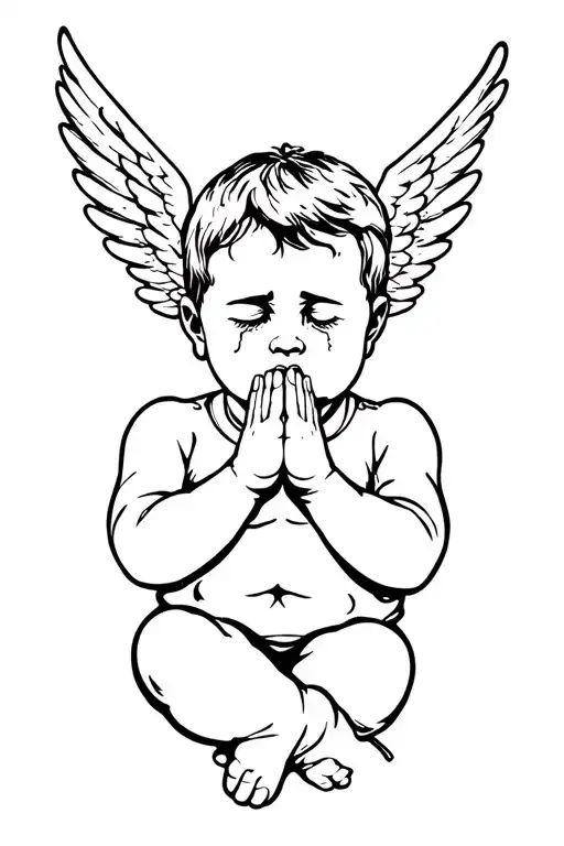 Baby Boy Angel Praying Hands Holding Crying
