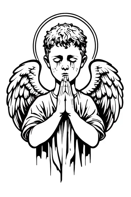 Boy Angel Praying Hands Holding Crying