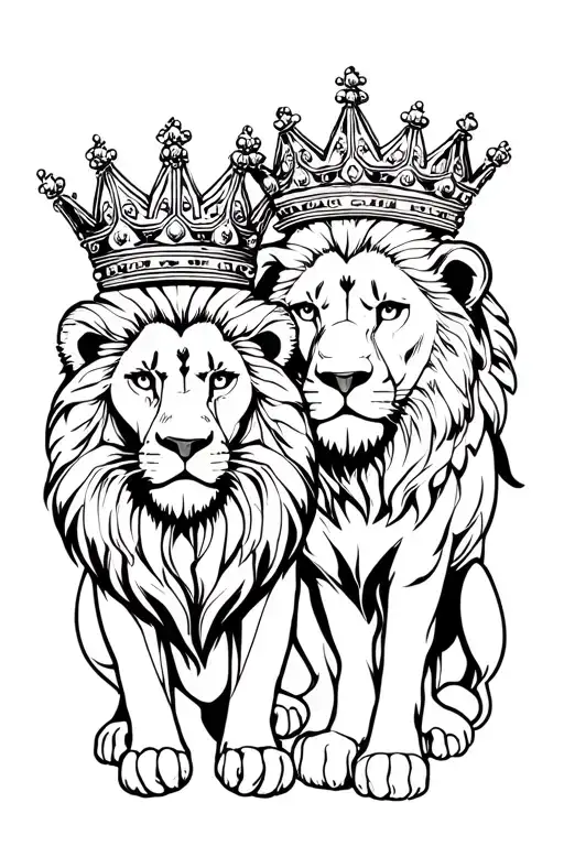 Lion And Lioness Wearing Crowns Symbolizing Royalty