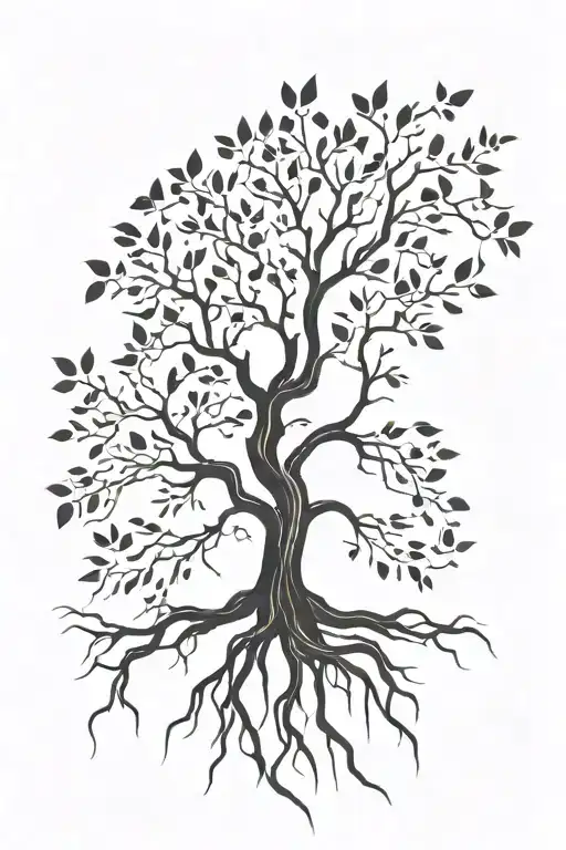 Big Old Tree Roots Exposed And Long Branches With Some Leaves