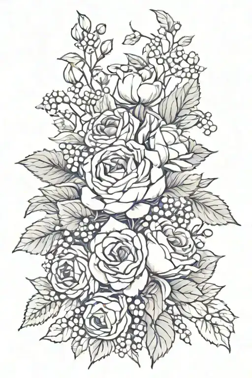 Rose And Peony And Snow Drop And Morning Glory And Violet And Holly Berry Flower Bouquet