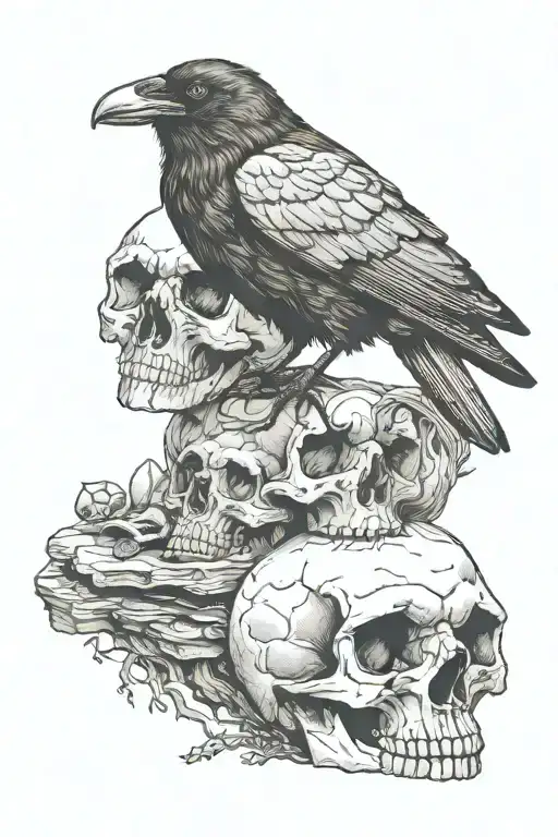 Raven Perched On A Skull