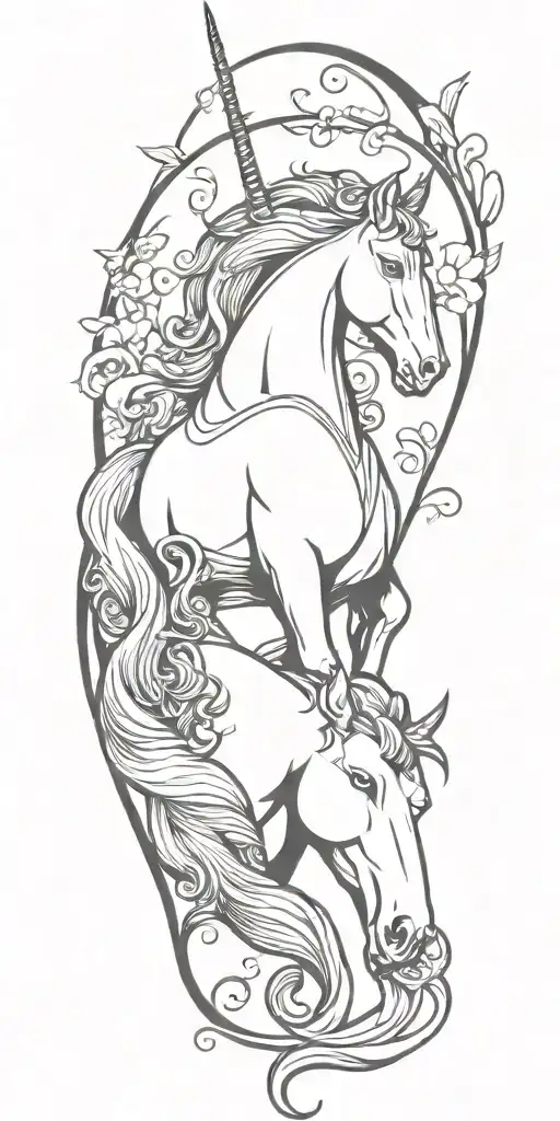 Fantasy Themed Tattoo With Unicorn And Fey