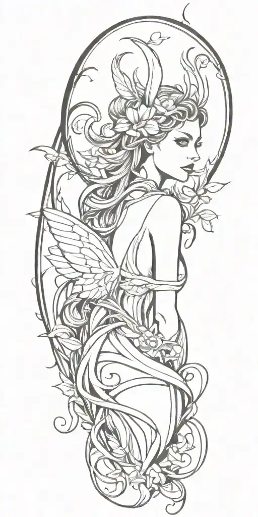 Fantasy Themed Tattoo Design Featuring Fey