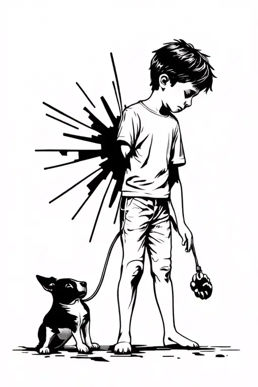 Boy And Dog Pulling A Paw Into The Void
