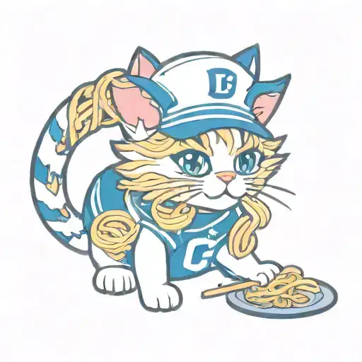 Cat Spaghetti Dodgers Logo Cute