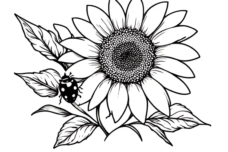Ladybug And Sunflower Blooming
