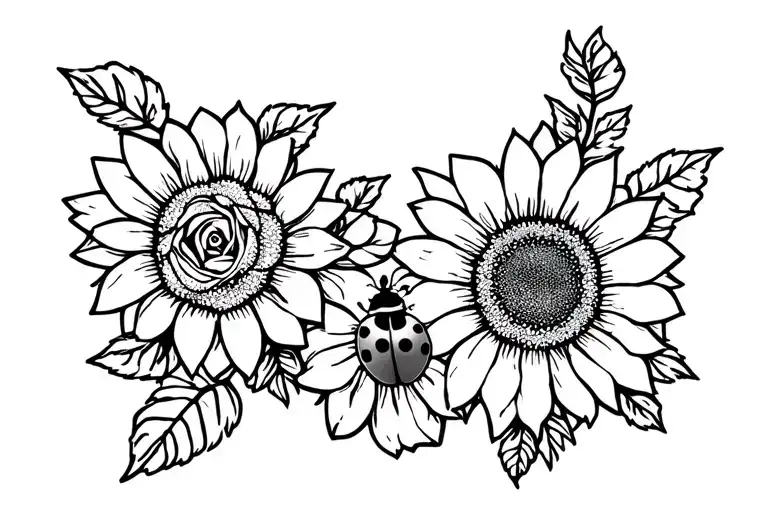 Ladybug And Sunflower And Roses