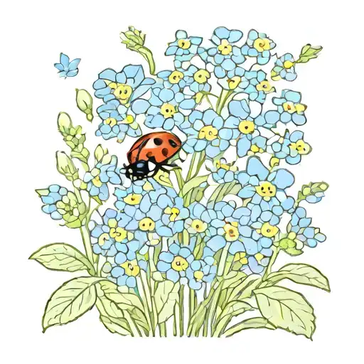 Forget Me Not Flowers And Ladybug