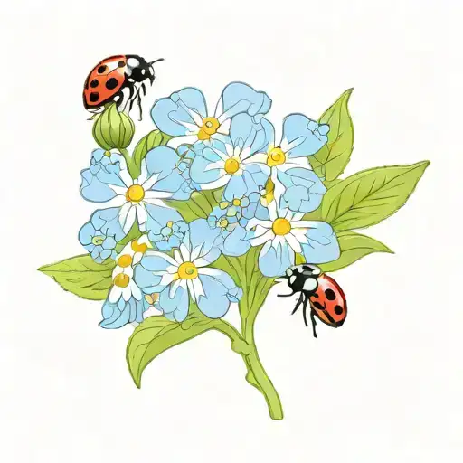 Forget Me Not Flower With Ladybug