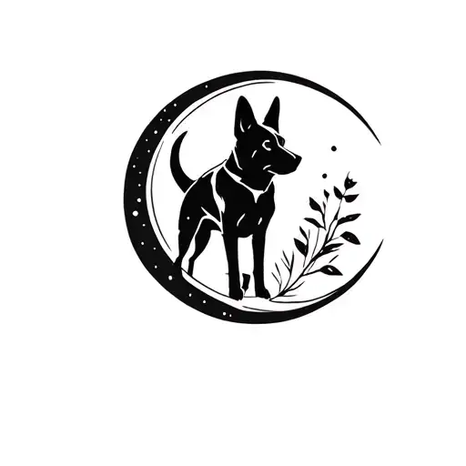 German Shepherd Dog Silhouette In A Crescent Moon
