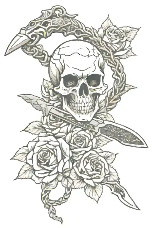 Skull Rose Snake Knife