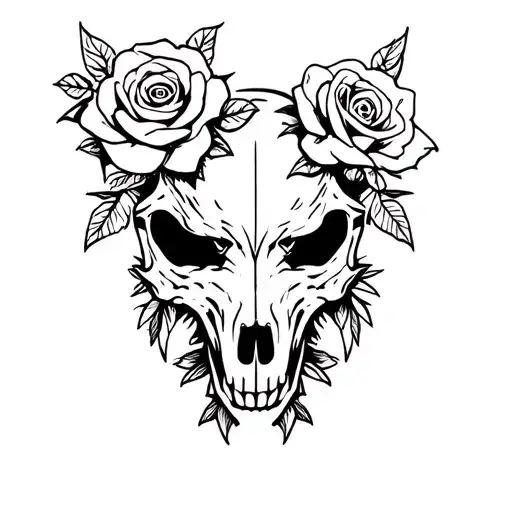 Wolf Skull Roses