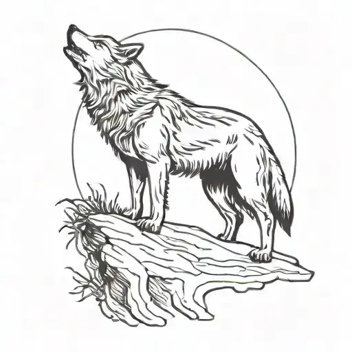 A Wolf In Full Growth Howls At The Moon