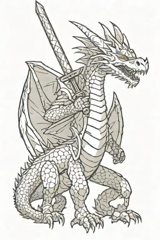 A Dragon With A Sword Of The Witcher Between Its Legs