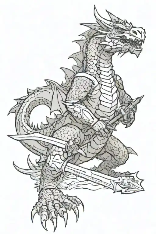 A Dragon With A Sword Of The Witcher Between Its Legs