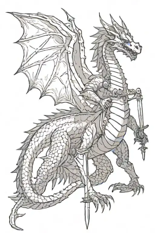 A Dragon With A Sword Of The Witcher Between Its Legs