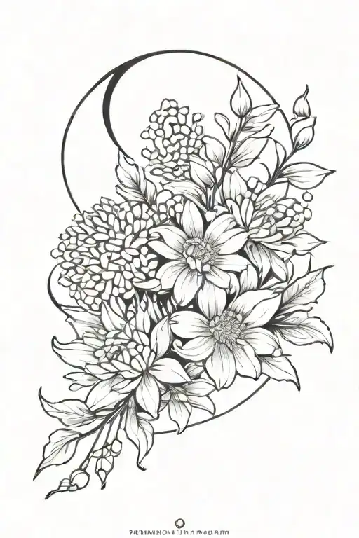 Chrysanthemum And Lily Of The Valley Flowers Around The Moon