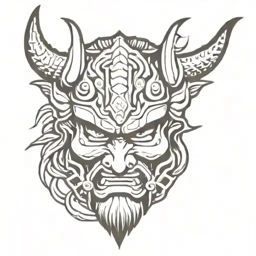 Japanese Samurai Warrior Demon Face