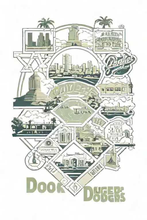 Block La Dodgers Logo With Scenes Of Los Angeles Within The Lettering