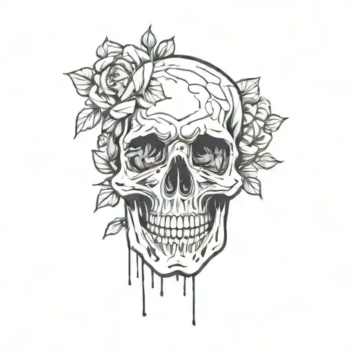 Zombie Skull And Flowers Blooming