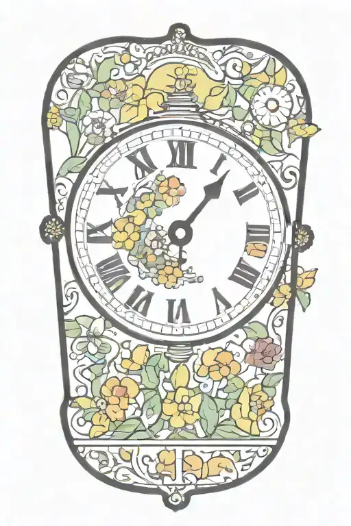Yellow Submarine With Colorful Flowers And Clock And Rainbow