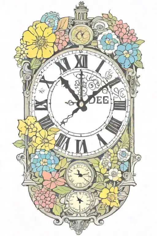 Yellow Submarine With Colorful Flowers And Clock And Rainbow