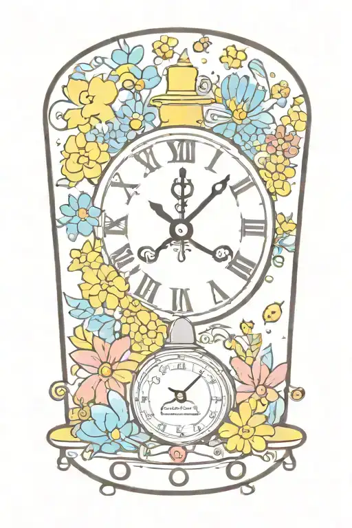 Yellow Submarine With Colorful Flowers And Clock And Rainbow