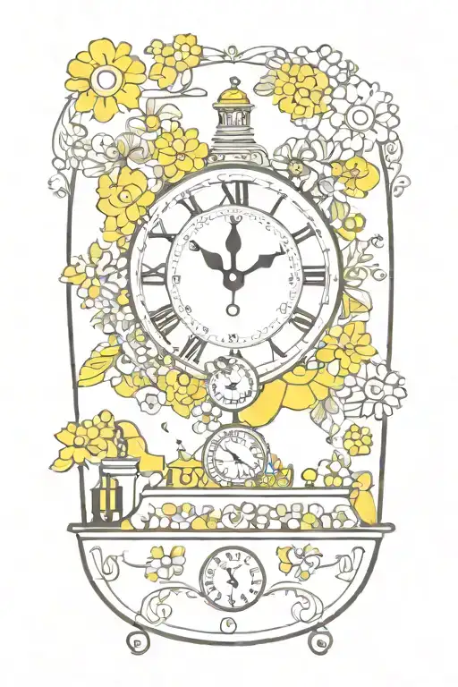 Yellow Submarine With Colorful Flowers And Clock And Rainbow