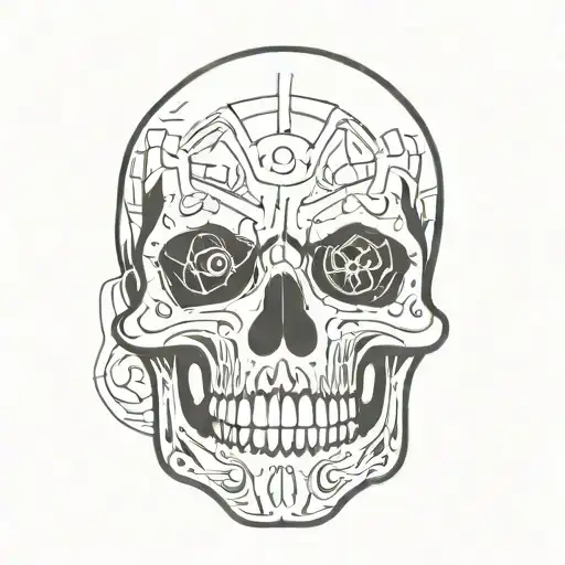 Skull Face Flat Contour Line Drawing