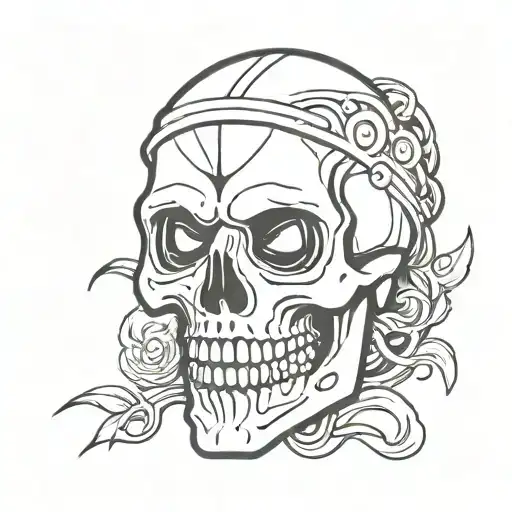 Skull Face Flat Line Cartoon