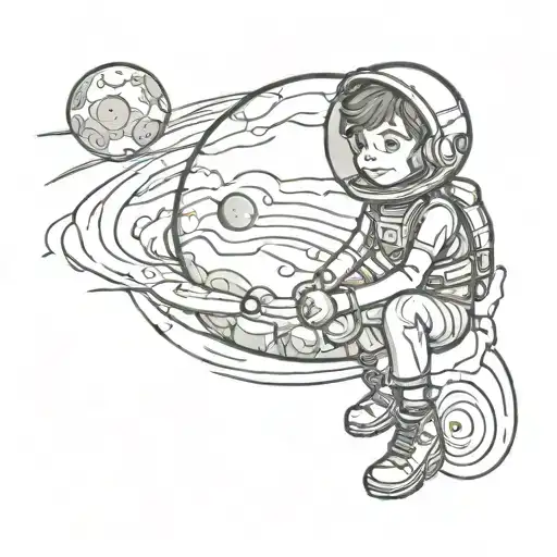 Boy Sitting On Planet Mars