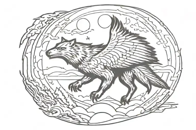 Wolf Moon And Eagle Soaring