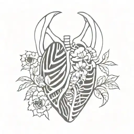 Skeleton Ribcage Heart With Flowers