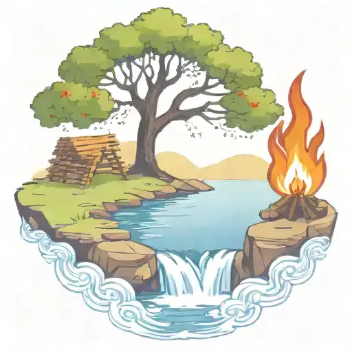 A Rowan Berry Tree And A Campfire Beside A River Waterfalling Down The Front
