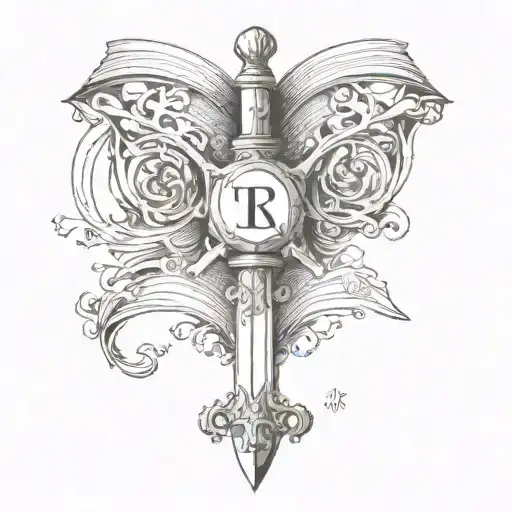 Book With Sword Piercing And With Initials Tn Hidden
