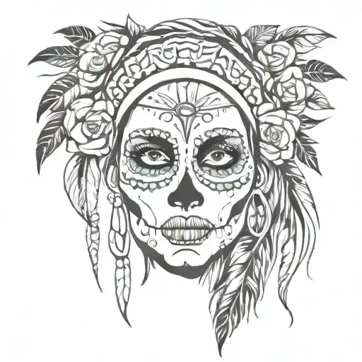 Abstract Sugar Skull Native American Woman Face