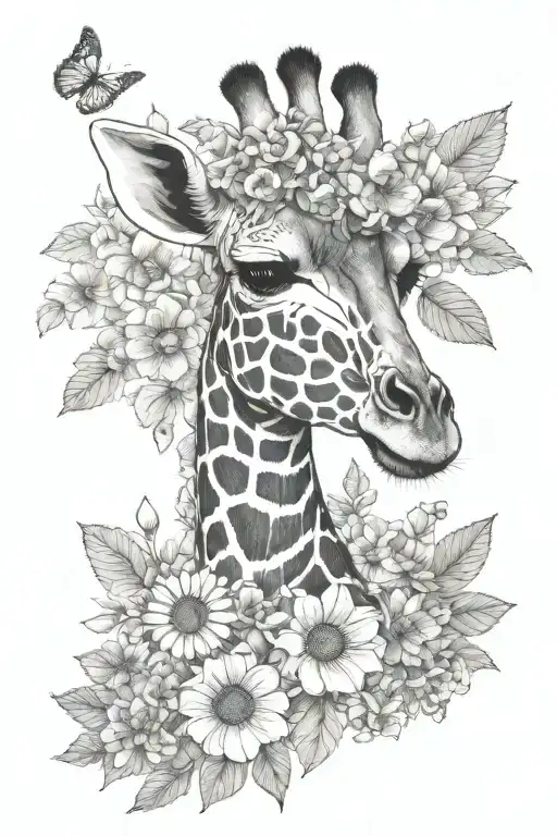 Half Giraffe Face And Neck With June And September Birth Flowers