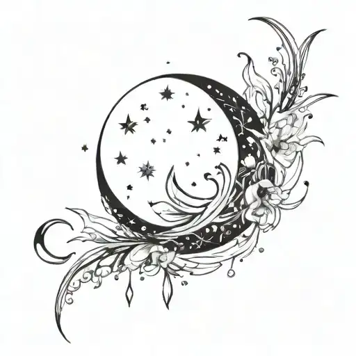 Crystals Growing Around A Crescent Moon